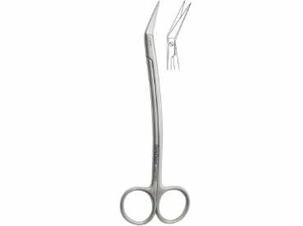 Surgical scissors serrated, Locklin, 160 mm, angulated 25°